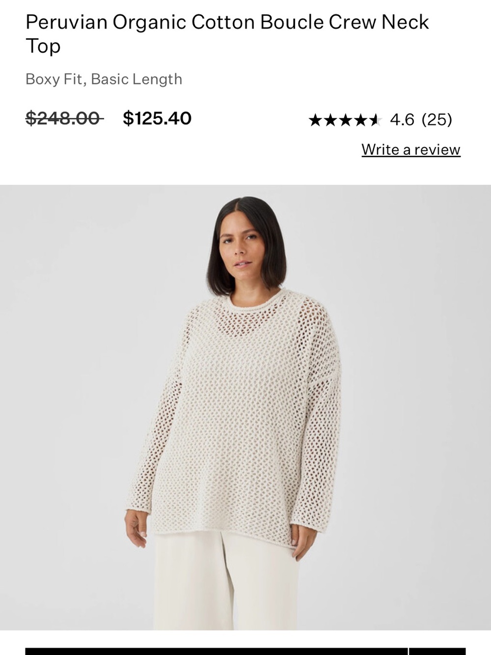 Eileen Fisher Cream Open-Knit Bouclé Crewneck Sweater